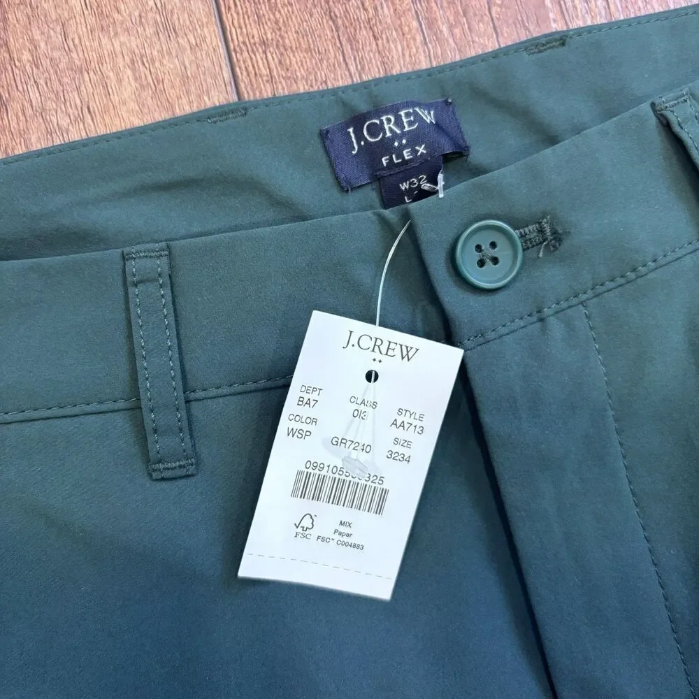 J.Crew Flex Straight Midweight Tech Pant 32/34 Weathered Spruce Green AA713 NWT